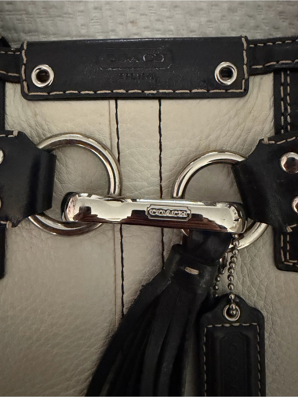 Coach Two-Tone Leather Shoulder Bag in Cream and Black - Picture 2 of 3